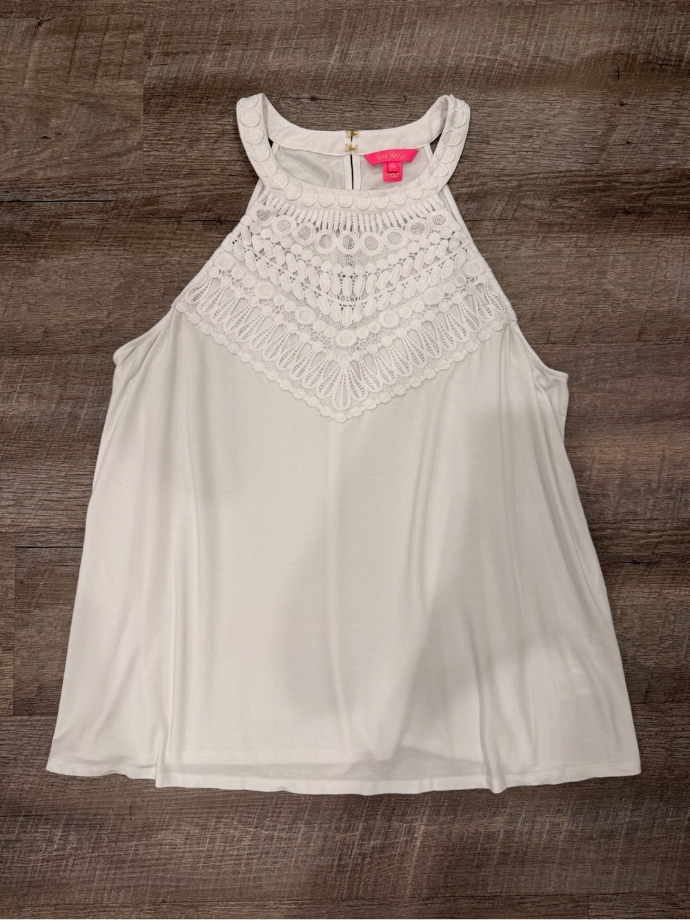 Lilly Pulitzer Crochet Halter Tank Top White Size XL Cottagecore Coastal Grandma
